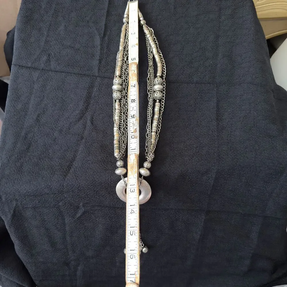 VNT Lariat Serpentine Tribal Statement Necklace Silver Multi Strand Tassel